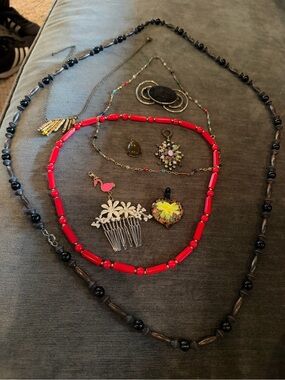 Vintage  Red Beaded Statement Necklace.  Random vintage  jewelry lot